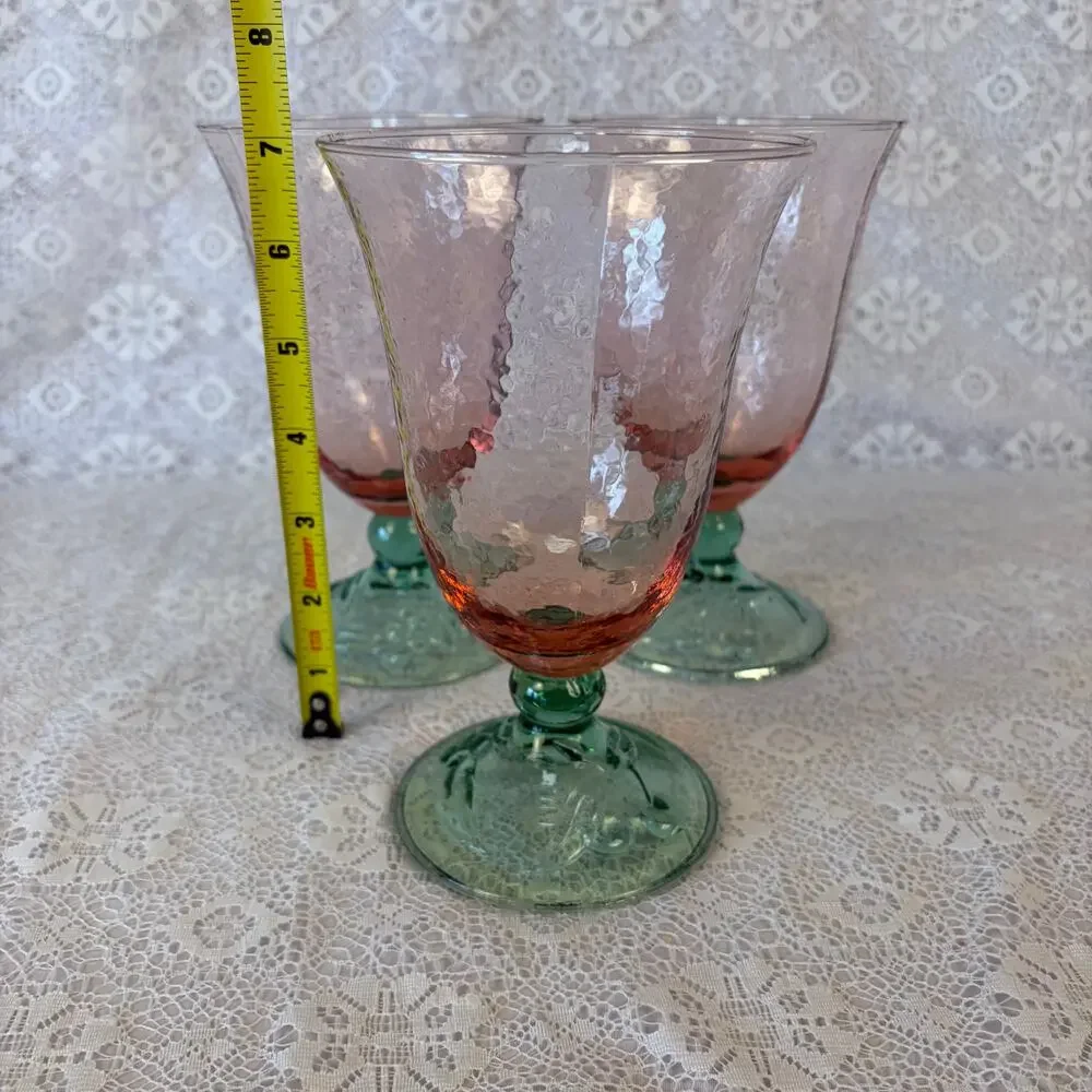 Vintage Pink & Green Textured Pfaltzgraff Garden Party goblets – Set of 3